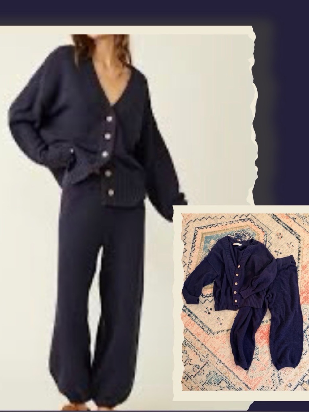 Free people beach preloved medium oversized blue set pants and sweater cardigan